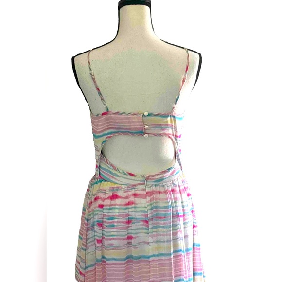 Jack Womens Size 4 Long Chiffon Maxi Dress Rainbow Colored Open Back Dress EUC - Picture 1 of 7